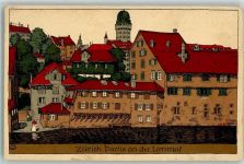 8000 Zürich 1919 Gebrauchsspuren An der Limmat Künstlersteinzeichnung