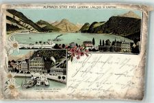 Alpnachstad 1899 Hotel Pension Pilate Müller-Britschgy Raddampfer See Lithographie