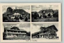 Ursellen 1912 Schlössli, Schulhaus, Handlung Gutknecht, Wirtschaft Sternen AK
