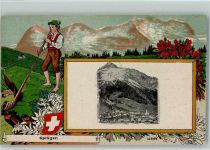 Splügen Passepartout Tracht Alphorn Edelweiss