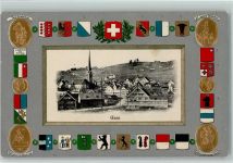 Gais 1910 Lithographie / Prägedruck Wappen Telldenkmal Winkelrieddenkmal St. Jakob-Denkmal Nationaldenkmal in Genf