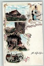 Weissbad Ebenalp Tracht Sticken Escher Wildkirchlein Lithographie