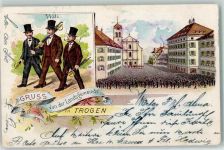 Trogen 1898 Landsgemeine Schwerter Zylinder Versammlung Lithographie