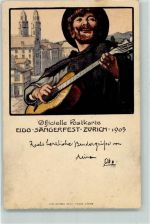 Zürich 1905 Offizielle Postkarte Eidg. Sängerfest Gitarrenspieler