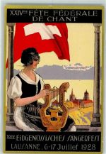 Lausanne 1928 XXIV. Fete Fédérale de Chant Frau mit Lyra sign
