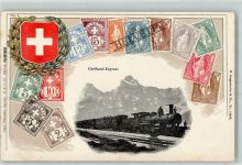 Briefmarkenabbildungen Wappen Gotthard-Express Lithographie