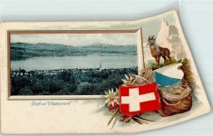 Wädenswil Jagd Gämse Wappen Passepartout Lithographie Scan verzogen