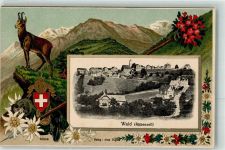 Wald AR Gämse Wappen Edelweiß Passepartout Lithographie