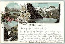 St Gotthard 1898 Hotel Monte Prosa Lucendrosee Reussquelle Tessinfall in der Val Tremola Edelweiß Lithographie