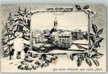 Speicher 1909 Glückwunsch Neujahr Schneemann Pfeife Passepartout