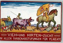 Lithographie / Künstlerkarte Beruf Bauer Vieh- und Hirten-Zucht Esel Schwein Pferd Enten