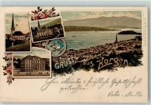 Horgen 1901 Protest. Kirche Kath. Kirche Sekundarschule Lithographie