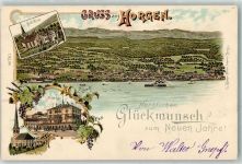 Horgen 1898 Kath. Kirche Meierhof Protest. Kirche Raddampfer Glückwunsch Neujahr