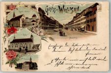Willisau 1899 Kapelle Obertor Hauptstraße Kirche Realschule Lithographie Verlag Künzli Nr 649