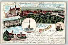 Zofingen 1899 Rathaus Schulhaus Thutbrunnen Bahnhofplatz Wartburg-Säli Lithographie