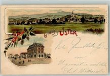 Uster 1900 Neues Bank- und Postgebäude Verlag Künzli Nr 2138 Lithographie Eckbug