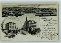 Wohlen AG 1900 Schulhaus Bahnhof Lithographie