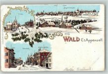 Wald AR Kirche Oberdorf Gasthaus Zum Schäfle Winterlithographie mit Glimmerauflage