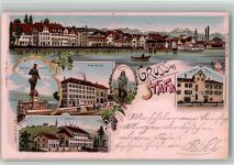Stäfa 1902 Patrioten Denkmal Hotel Rössli Goethe Haus St. Verena Institut Lithographie