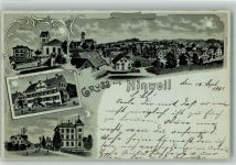 Hinwil 1903 Pfarrhaus Kirche Gasthaus Zum Hirschen Bahnhofstrasse Lithographie/Mondschein