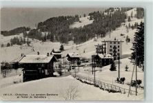 Chesières 1912 Winter la Pension Gentiana et l`hotel du Belvedere Pferdeschlitten