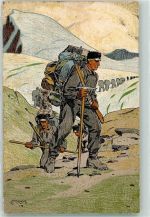 1914 - 1915 Occupation des Frontieres Gebirgstruppe auf dem Marsch Gewehr sign. Moos Ort lt. Verlag