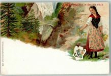 Thusis Bündnermädchen in der Via Mala Tracht Wappen sign. H. S.