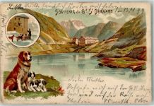 Bourg-St-Pierre 1899 St. Brenhard Bernhardiner Hunde Hospice Mönche Lithographie