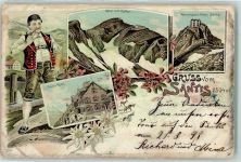 Urnäsch 1898 Hotel mit Spitze Meterologische Station Säntis Säntis Hotel Tracht Lithographie