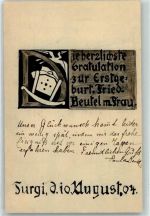 Turgi 1904 Handgemalt Wiege Glückwunsch Erstgeburt Friedr. Beutel