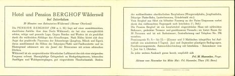 Wilderswil Hotel-Pension "Berghof", 2-fach Klappkarte, mit Kurzinfos