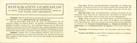 Gempen Restaurant "Gempenfluh", mit Blick zu Basel u Umgebung, 2-fach Klappkarte mit Kurzinfos