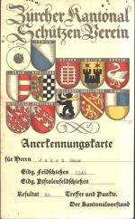Annerkennungskarte 1946 Feldschießen, KEINE AK, ca. 19,5x12 cm; Eckloch