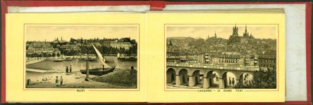 Genfersee und Uferstädte Leporello mit 24 Lithographischen Ansichten (klein), ca. 1890, in Original Mappe; gute Erhaltung