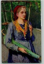 sign. Filippo Franzoni Tessiner Bauernmädchen Tracht AK Pro Juventute Schweiz Künstlerkarte