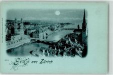 8000 Zürich Mondschein Quaibrücke Grossmünster