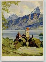 3653 Oberhofen am Thunersee Künstlerkarte Oberhofen mit Eiger sign Hanns Maurus