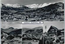 9642 Ebnat-Kappel - Schindelberg, Churfirsten, Blick zum Speer, Toggenburgerhaus im Acker