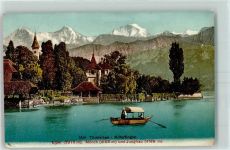 Hilterfingen 1908 Thunersee Eiger Mönch und Jungfrau Fischer Boot