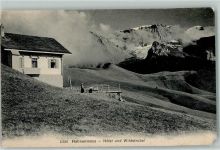 Hahnenmoos 1909 Hotel Terrasse Frau Hut Wildstrubel