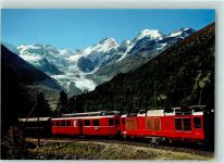 Berninabahn - Berninabahn mit Morteratschgletscher Bellavista Piz Bernina und Piz Morteratsch