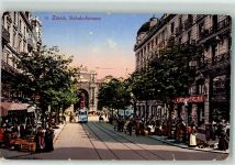 Zürich 1914 Bahnhofstrasse Marktszene Tram