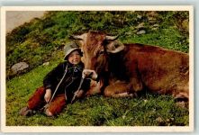 Appenzell Junge mit Kuh auf der Alp Ort lt. Stempel