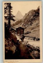3920 Zermatt 1910 - Holzhaus Brücke Frau