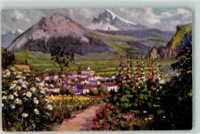 7310 Bad Ragaz Künstlerkarte Churfirsten Gonzen sign. Paolo Kutscha