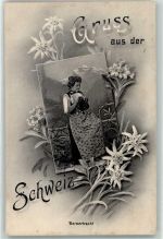 Bern 1908 Berner Trachtenmädchen umrahmt von Edelweiss