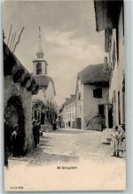 St-Gingolph Dorfstraße Kirche Mann Frau Kind