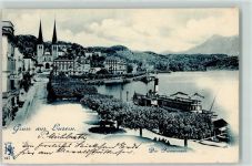 Luzern 1899 Anlegestelle Seitenraddampfer