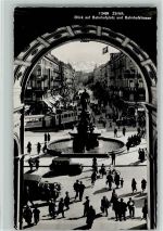 8000 Zürich 1955 - Blick auf Bahnhofplatz und Bahnhofstrasse Oldtimer Tram Brunnen