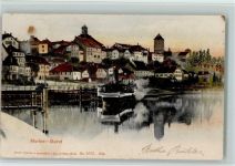 Murten 1906 Uferansicht mit Dampfschiff